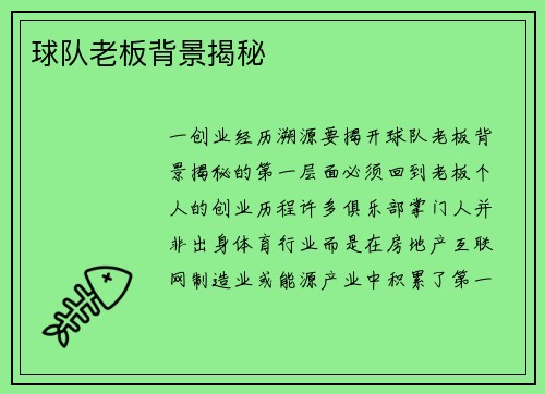 球队老板背景揭秘
